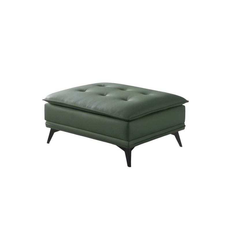 "Modern Standard Rectangle Ottoman in Genuine Leather with Metal Frame for Sleek Style and Durability - 35.5"L x 27.5"W x 16.5"H Dark Green 1 Piece"