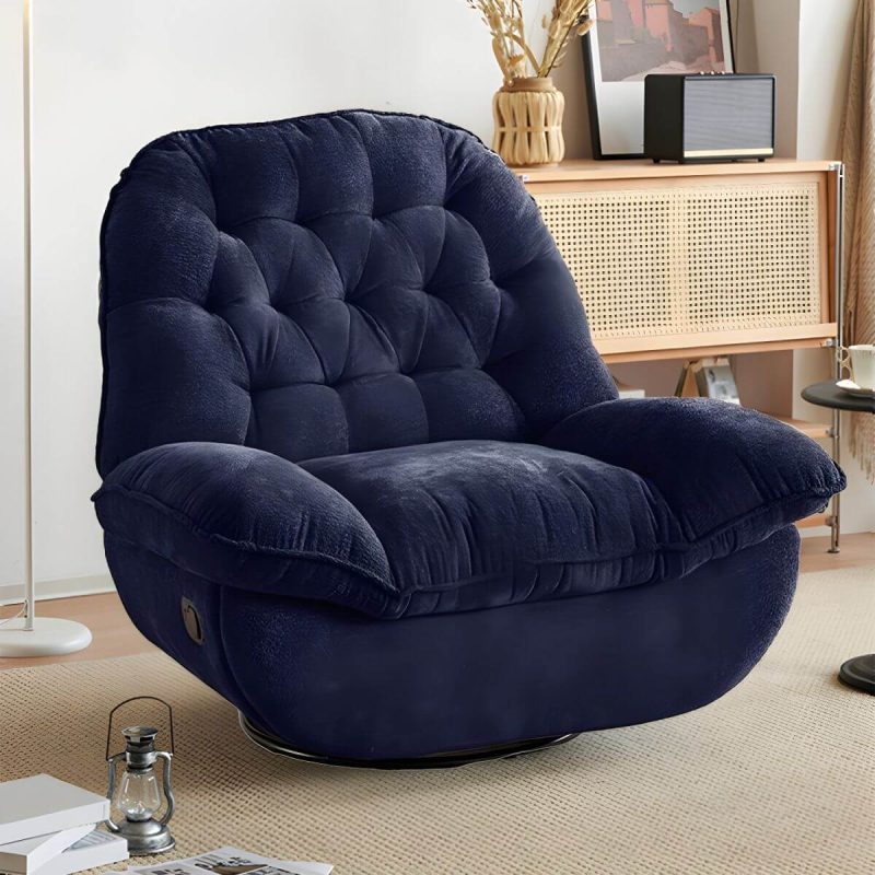 "Modern Standard Recliner with Tufted Design and Arm Compartment Storage - Beige Swivel Rocker"