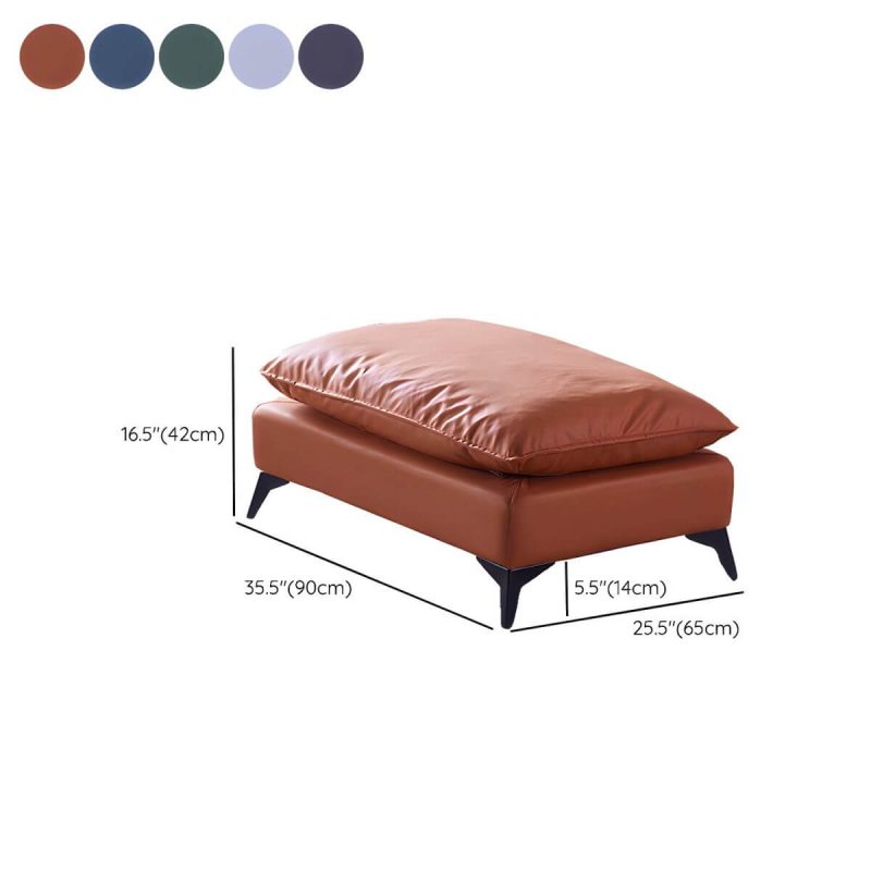 "Dimension of Modern Solid Color Rectangle Ottoman with Black Legs and Faux Leather Upholstered - Orange 35"L x 26"W x 17"H"