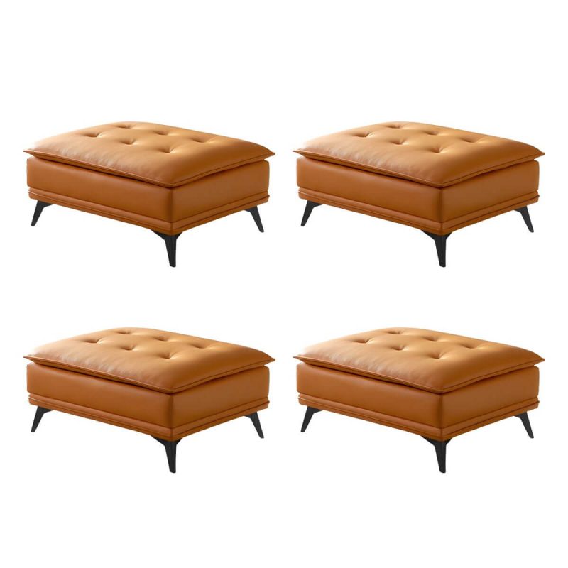 "Modern Standard Rectangle Ottoman in Genuine Leather with Metal Frame for Sleek Style and Durability - 35.5"L x 27.5"W x 16.5"H Orange 4 Piece Set"