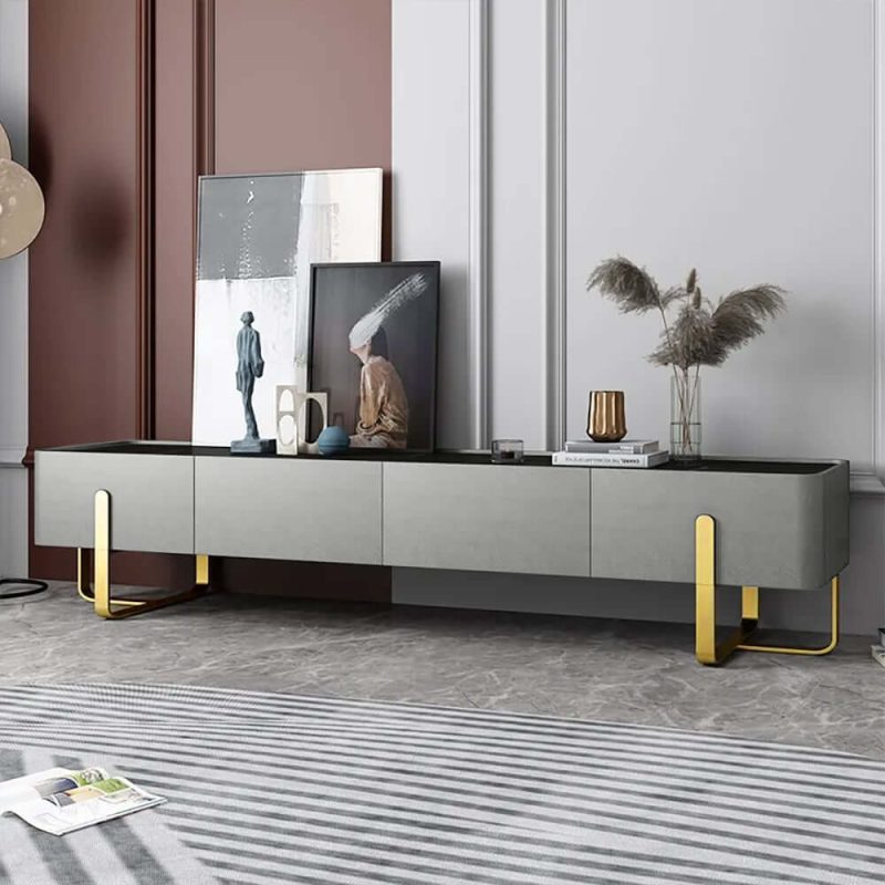 "79" Modern Gray TV stand Stone Top Minimalist Media Console with Drawers in Large"