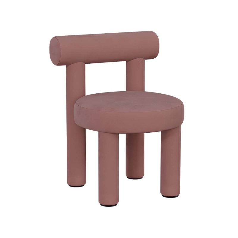"Solid Color Upholstered Vanity Stool with Tall Back and Metal Legs in Modern Design - Pink Flannel"
