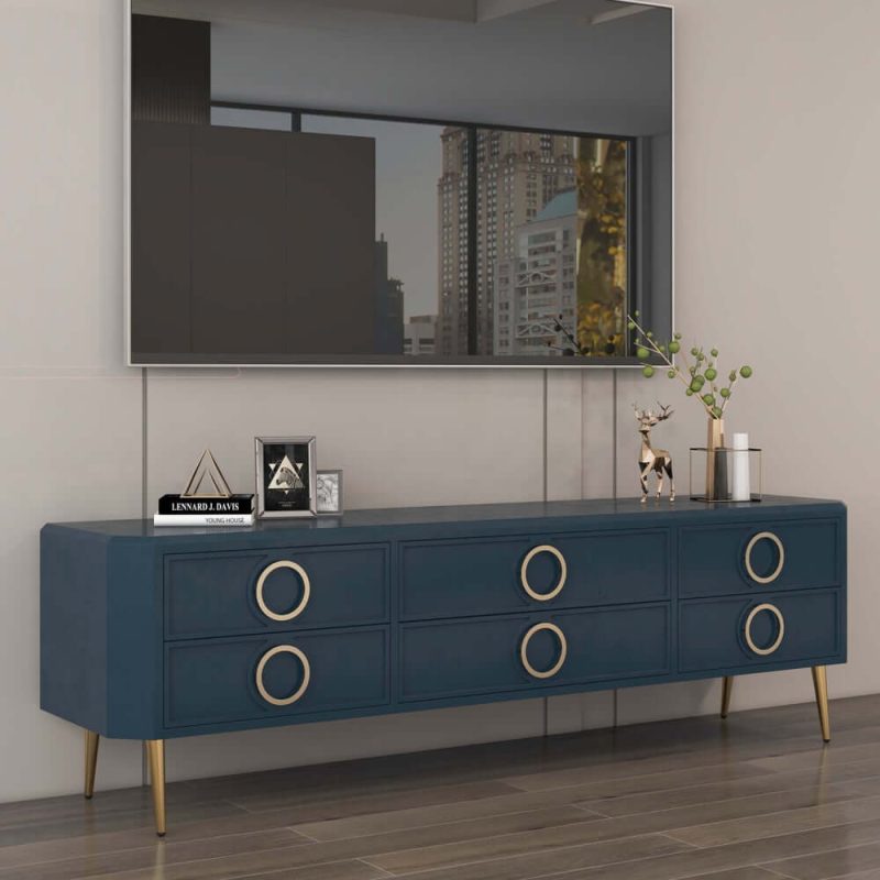 "Rindix Navy Blue TV Stand with Storage Drawers for Gold Accents Mid-Century"