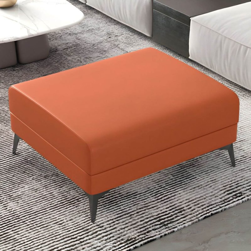 "Modern Faux Leather Rectangle Footstool with Wood Frame for Stylish Comfort - Orange 1 Piece"