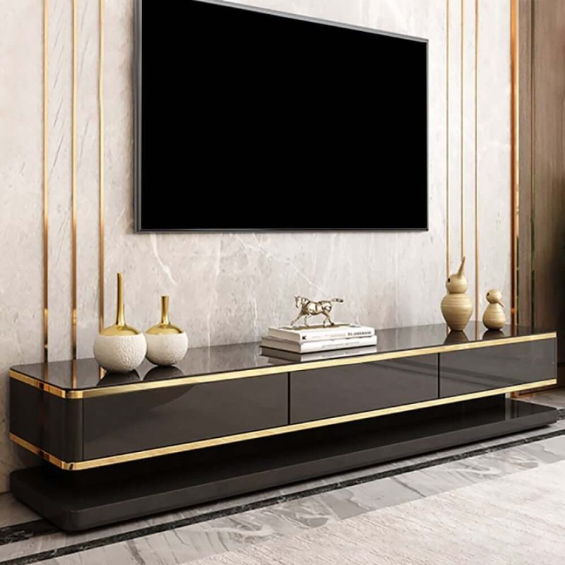 "Gapn 78.7" Black TV Media Console with 3 Drawers Tempered Glass for TVs Up to 78""