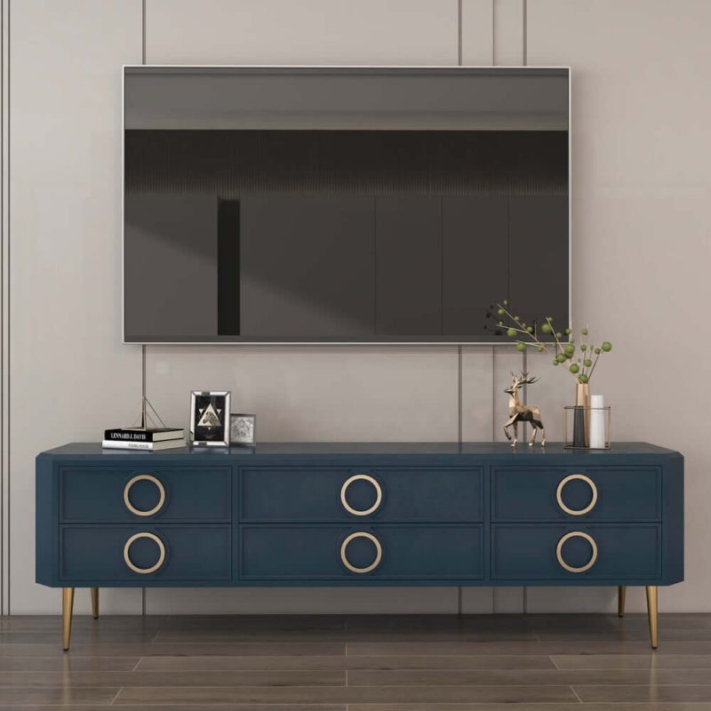 "Rindix Navy Blue TV Stand with Storage Drawers for Gold Accents Mid-Century"