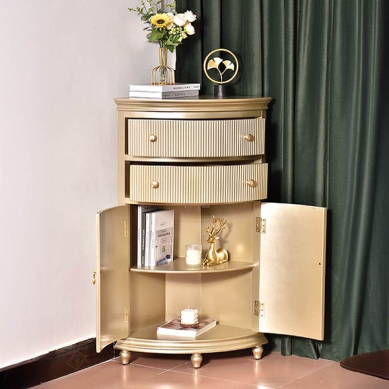 "Khaki Unattached Utility Storage Cabinet with 2 Interior Shelves, 1 Cabinet, Drawer, Nook, and Pull Bars, Champagne"