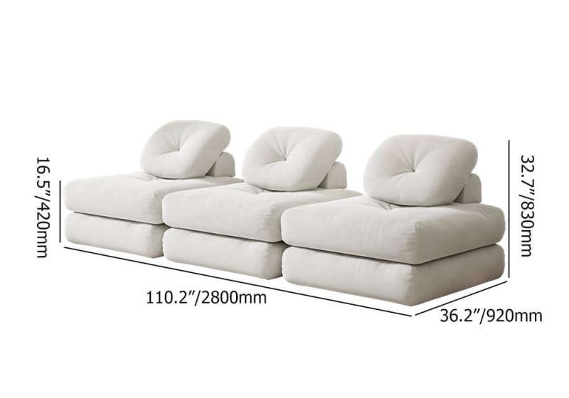 "Dimension of White Cloud Modular Sectional Convertible 3-Seater Sofa Velvet Upholstered with Pillows"
