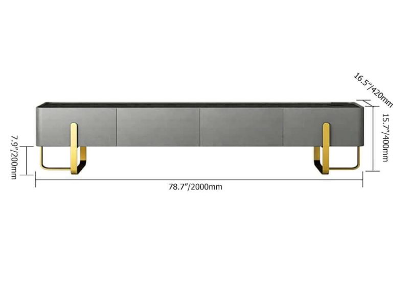 "Dimension of 79" Modern Gray TV stand Stone Top Minimalist Media Console with Drawers in Large"
