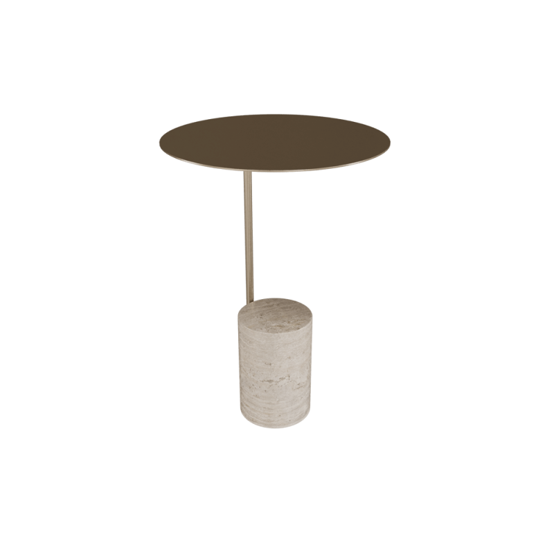 "Beige Modern Stone Travertine Side Table with Stainless Steel in Gold Frame"