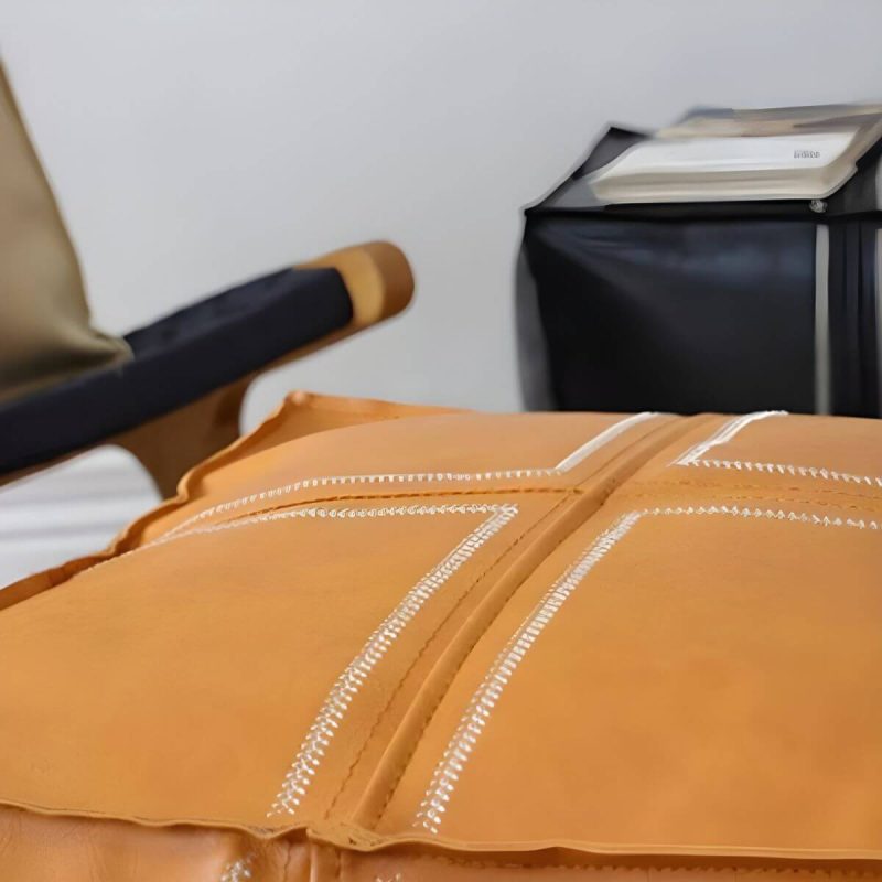 "Geometric Genuine Leather Square Pouf Ottoman for Modern Style - Removable Cushion Cover Included - Croci 1 Piece"
