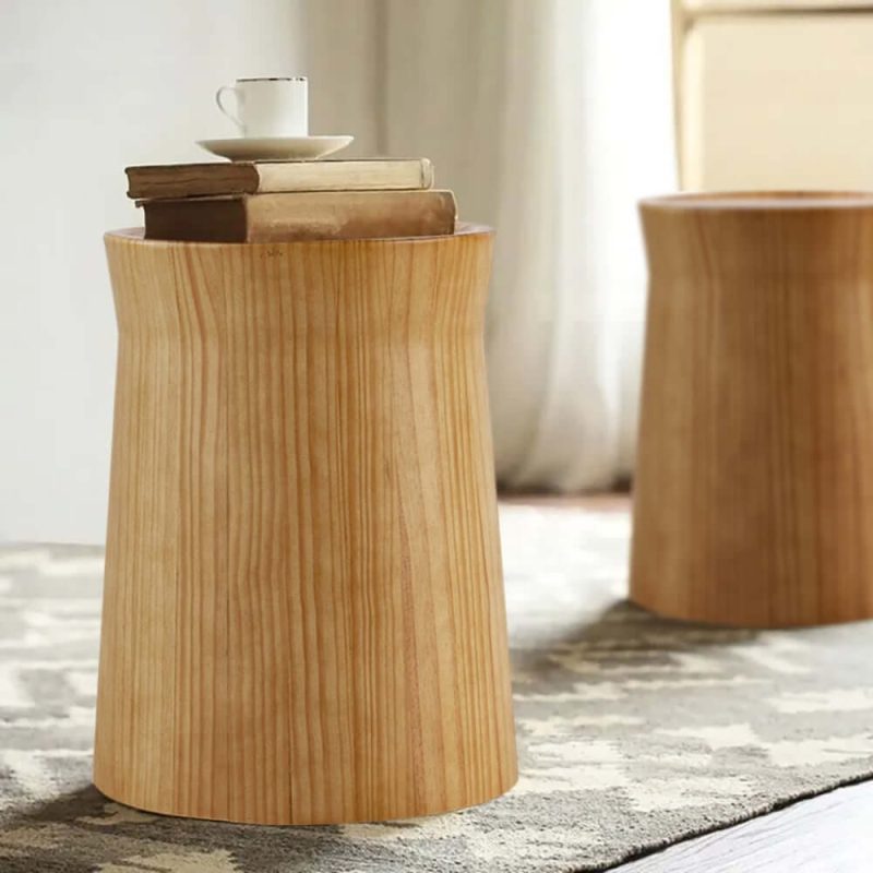 "Small Cottage Round Wood Side Table Tray Top in Beige End Table"