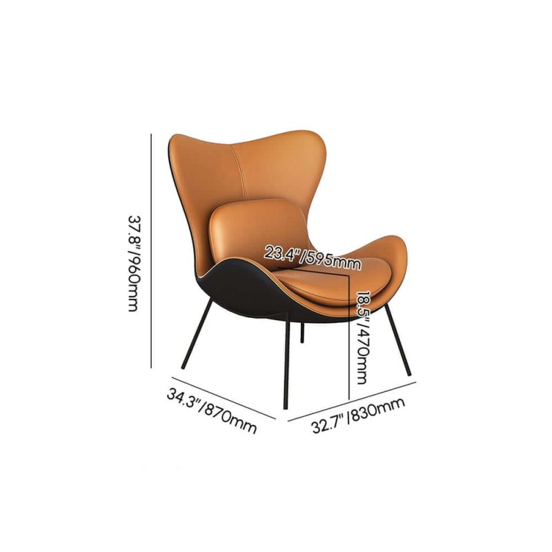 "Dimension of Leather Upholstered Wingback Accent Chair with Pillows"