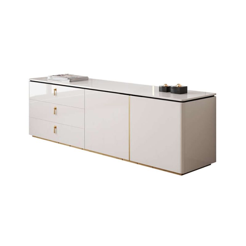 "Pewter Modern White Rectangular TV Stand with Drawers & Doors for TVs Up To 70""