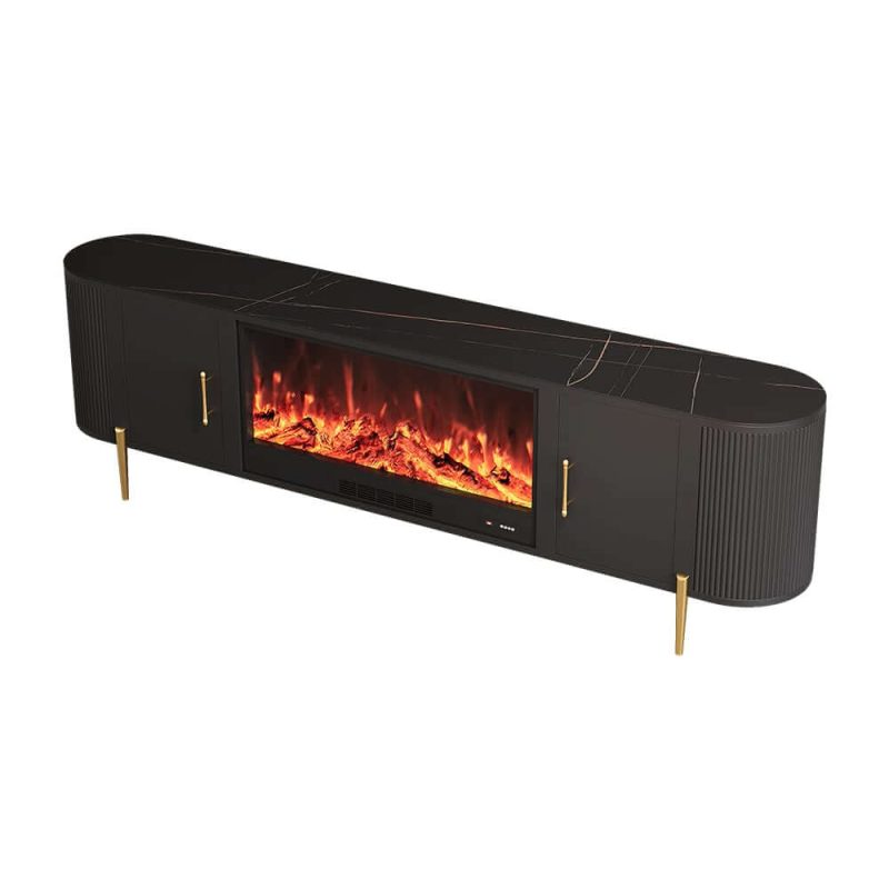 "87" Sintered Stone Top Electric Fireplace TV Stand with Remote Control and Storage"