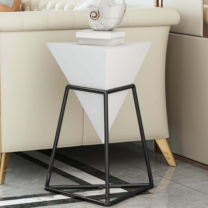 "Triangle Wood Side Table with Metal Base"