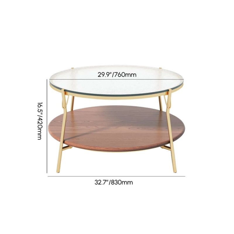 "Dimension of 30" Glass Top Walnut 2-Tiered Coffee Table"