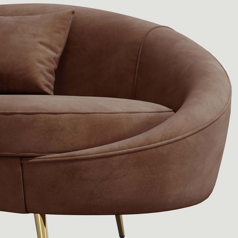 "Modern 83" Brown Velvet Curved Sofa 3-Seater Sofa Gold Legs Toss Pillow Included"