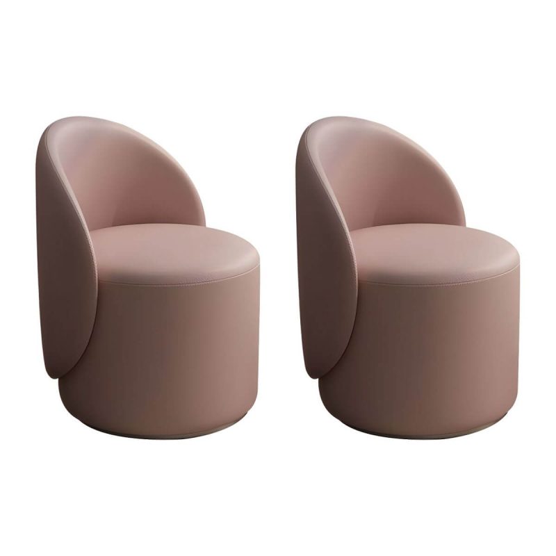 "Modern Upholstered Vanity Stool with Swivel Back and Tall Height for Comfort - Genuine Leather 2 Piece Set Pink"