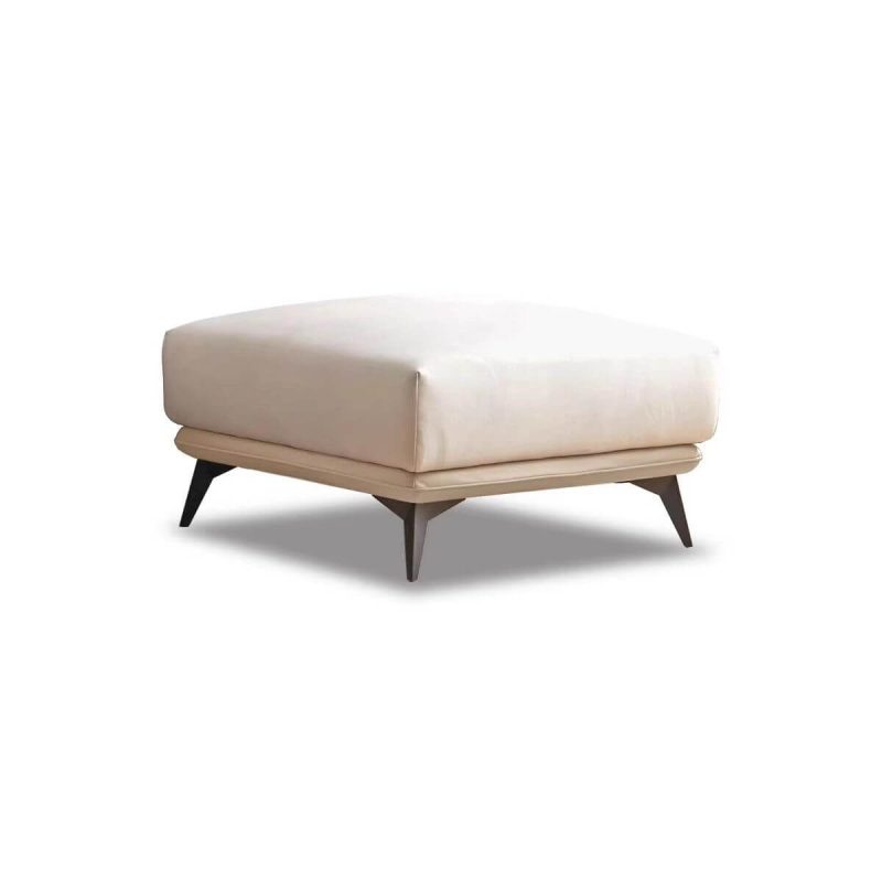 "Beige Upholstered Square Footstool in Modern Simple Style with Sponge Filling and Solid Color Pattern, Tech Cloth, 31"L x 31"W x 17"H"