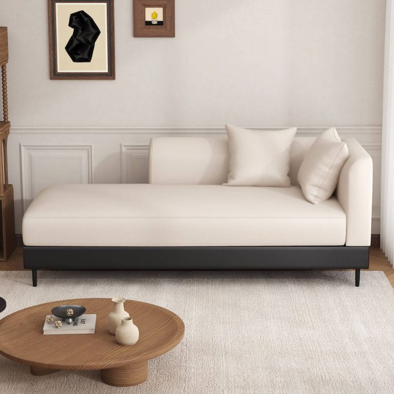 "Trendy Chaise Lounge Chair with Right-hand Arm, Cushioned, 2 Pillows, Right-Arm Chaise, Solid Color, Beige, 78.7"L x 31.5"W x 33.5"H"