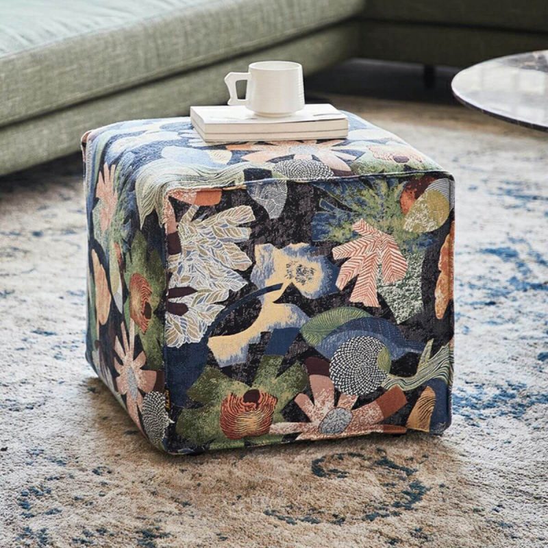 "Blue Upholstered Modern Square Accent Stool with Wood Frame and No Distressing - 20"L x 20"W x 16"H"