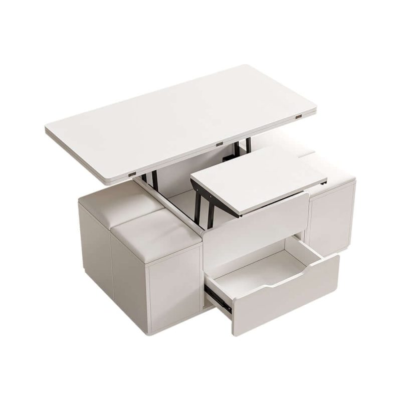 "39" Lift-Top Foldable Coffee Table with 4 Stools & Storage"