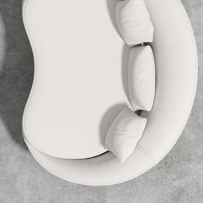 "63" Modern White Boucle Curved Sofa Toss Pillow Included"