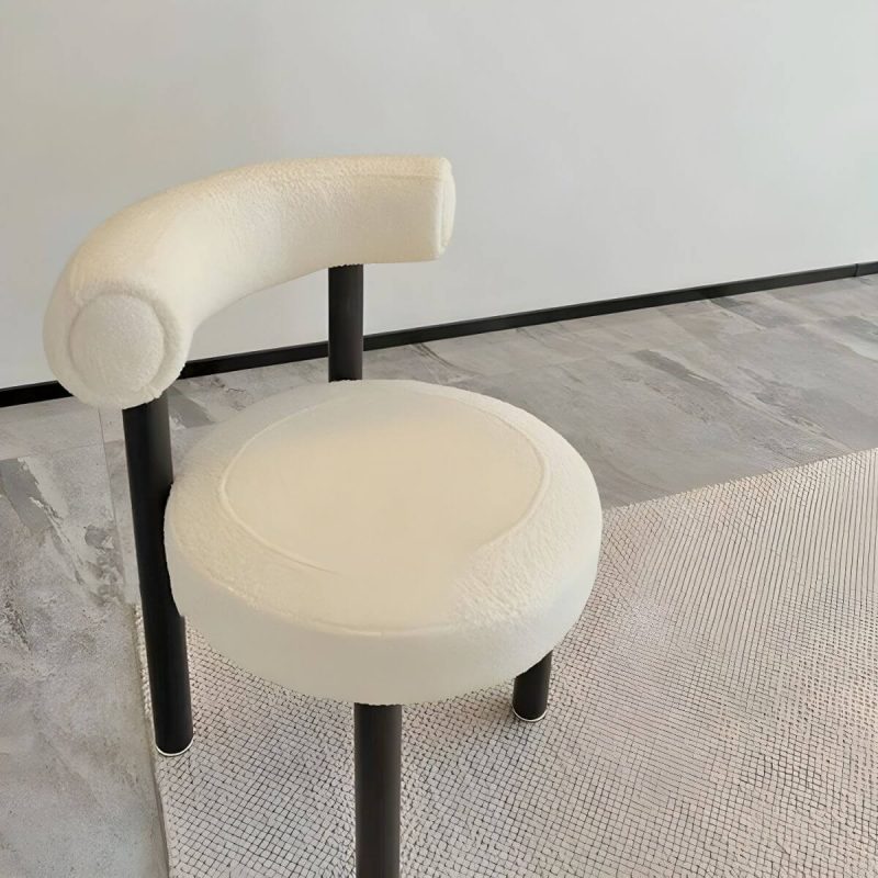 "Contemporary Vanity Stool with Back, Sherpa Upholstered and Black Legs - Black"