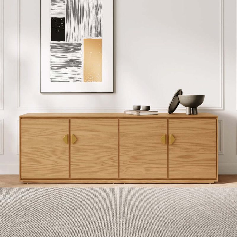 "70.9" Natural Wood Tall TV Stand with Storage"