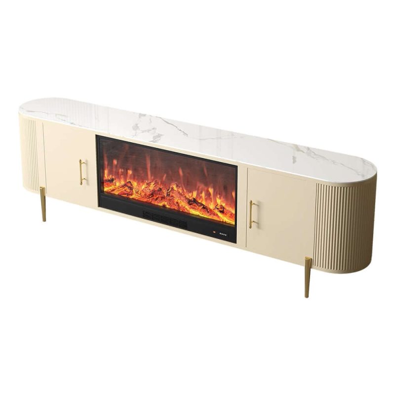 "87" Sintered Stone Top Electric Fireplace TV Stand with Remote Control and Storage"