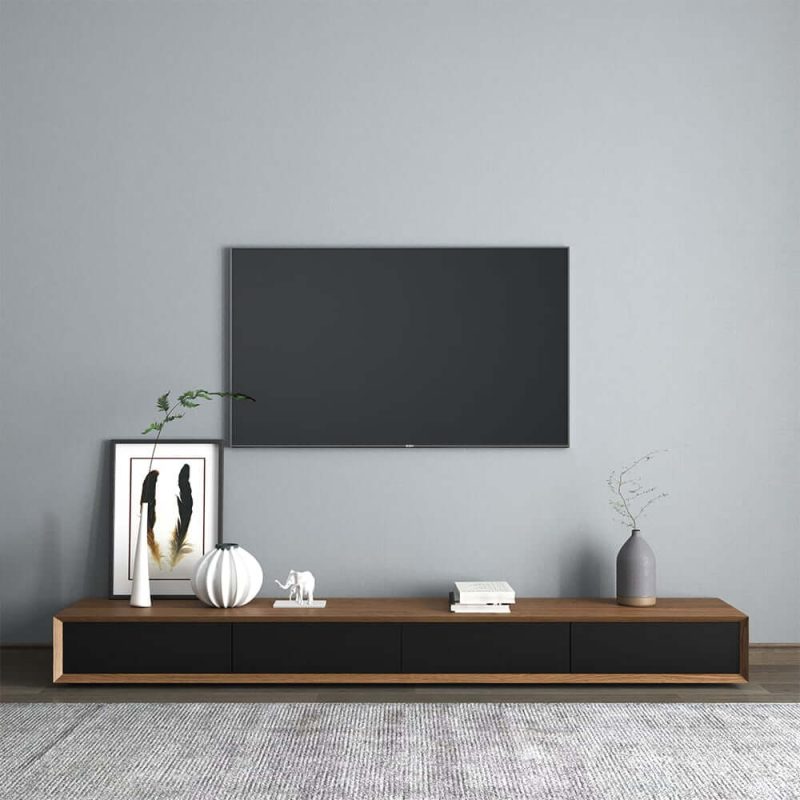 "Modern 87" Walnut & Black TV Stand Rectangle Media Console with 4 Drawers"