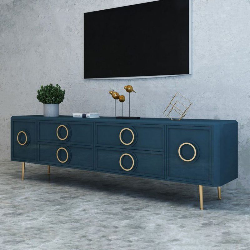 "Rindix Navy Blue TV Stand with Storage Drawers for Gold Accents Mid-Century"