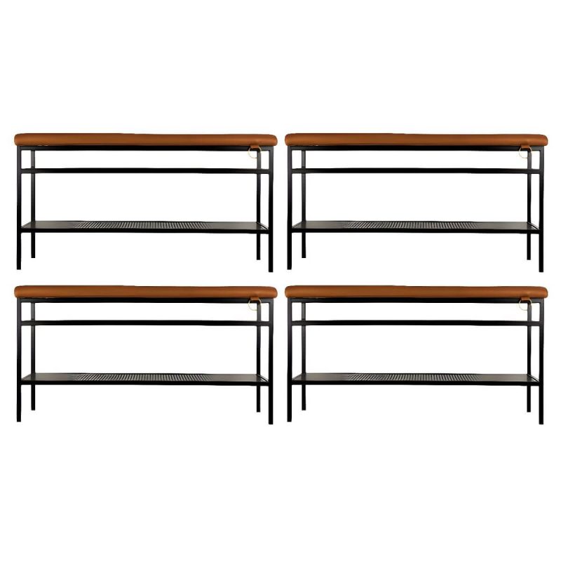 "Modern Faux Leather Rectangle Ottoman with Storage - Versatile and Stylish Furniture Piece for Home - Brown/ Black 4 Piece Set"