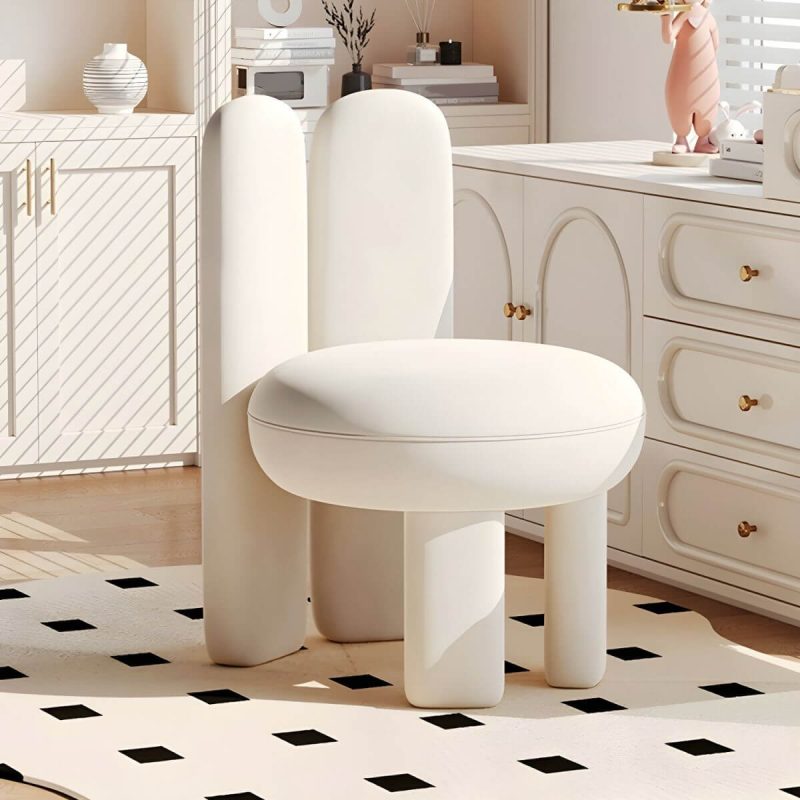 "Convertible Wooden Vanity Stool with Upholstered Seat and Storage - Off-White"