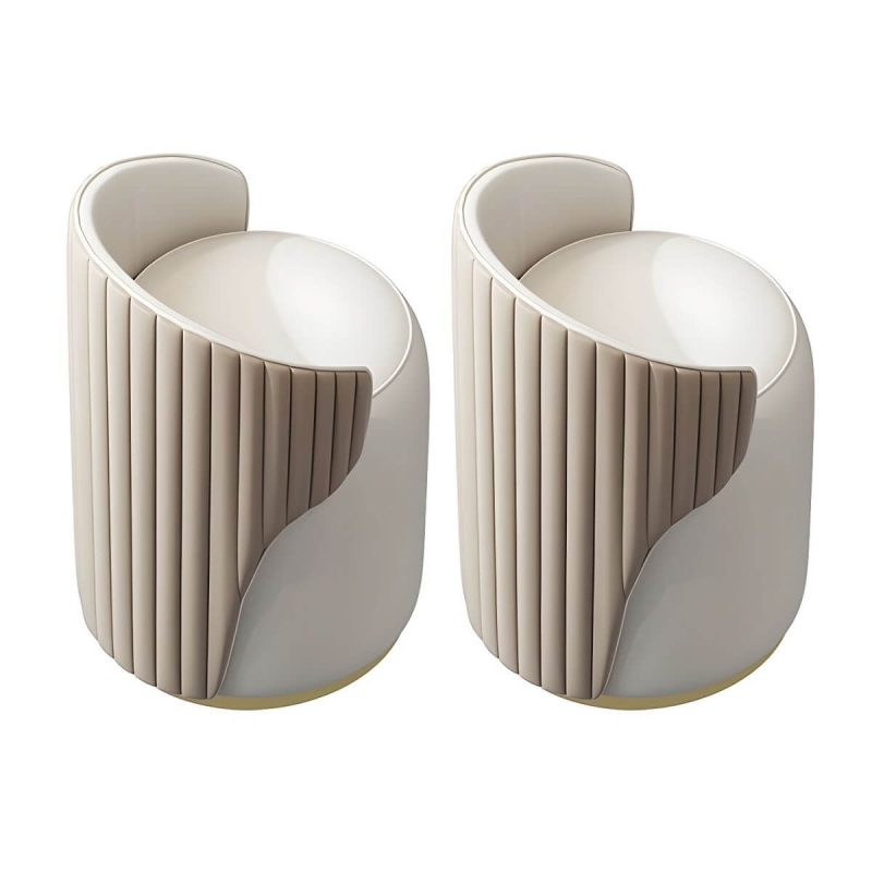"Contemporary Round Vanity Stool with Faux Leather Upholstered for Bedroom - 2 Piece Set Apricot Swivel"