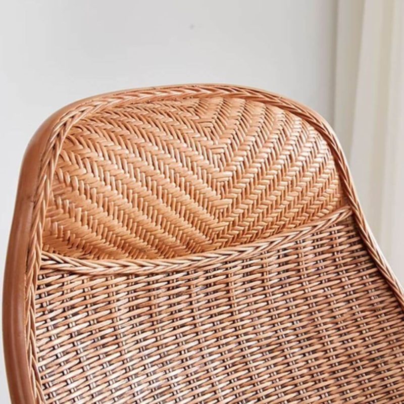 "Cane Material Ergonomic Rocking Armchair with Stationary Base, Rear Back, Nut-Brown"