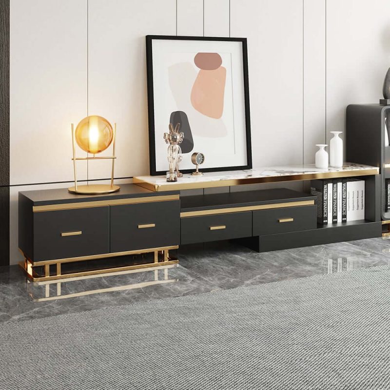 "Stonesk Modern TV Stand & Coffee Table Set for 100" TV in Black with Drawers"
