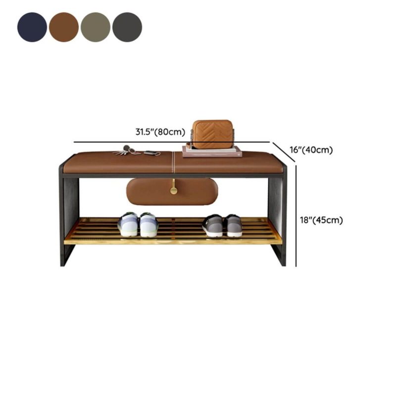 "Dimension of Glam Faux Leather Rectangle Ottoman with Storage - Black Legs - 31.5"L x 16"W x 18"H Orange"