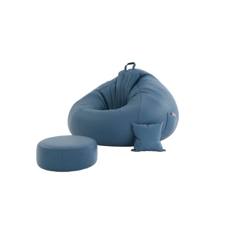 "Expanded Polypropylene Beans Pre-Filled Azure Solid Color Artificial Leather Bean Bag Set with Removable Cover, Bean Bag Chair, Blue"