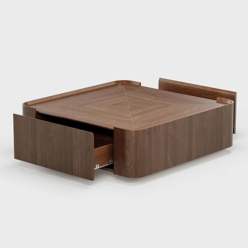 "35" Square Walnut Mid Century Coffee Table with Storage"