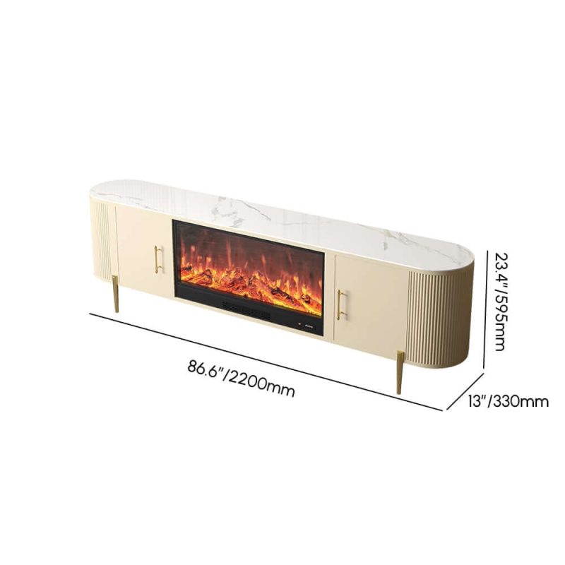 "Dimension of 87" Sintered Stone Top Electric Fireplace TV Stand with Remote Control and Storage"
