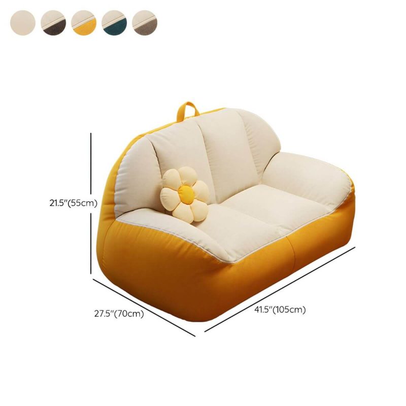 "Dimension of Large White Linen Bean Bag Sofa Pre-Filled with Expanded Polystyrene Beans for Comfortable Seating - White-Blue"