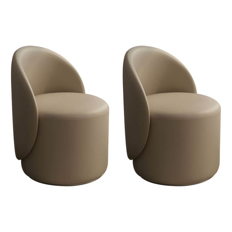 "Modern Upholstered Vanity Stool with Swivel Back and Tall Height for Comfort - Microfiber Leather 2 Piece Set Light Brown"