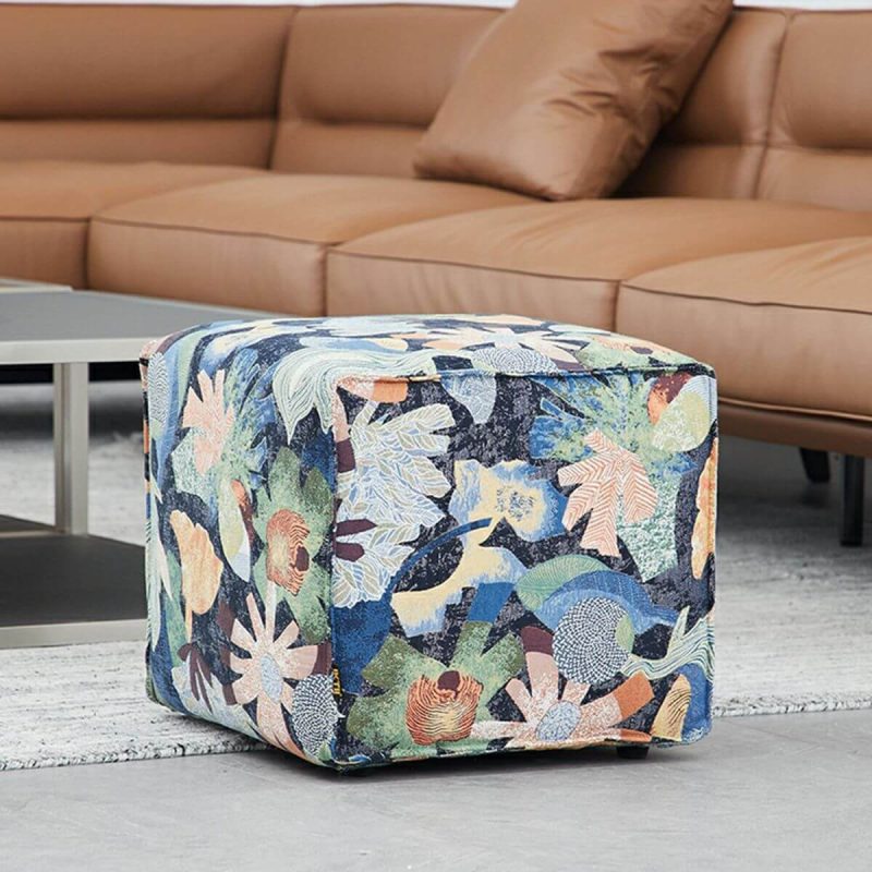 "Blue Upholstered Modern Square Accent Stool with Wood Frame and No Distressing - 20"L x 20"W x 16"H"