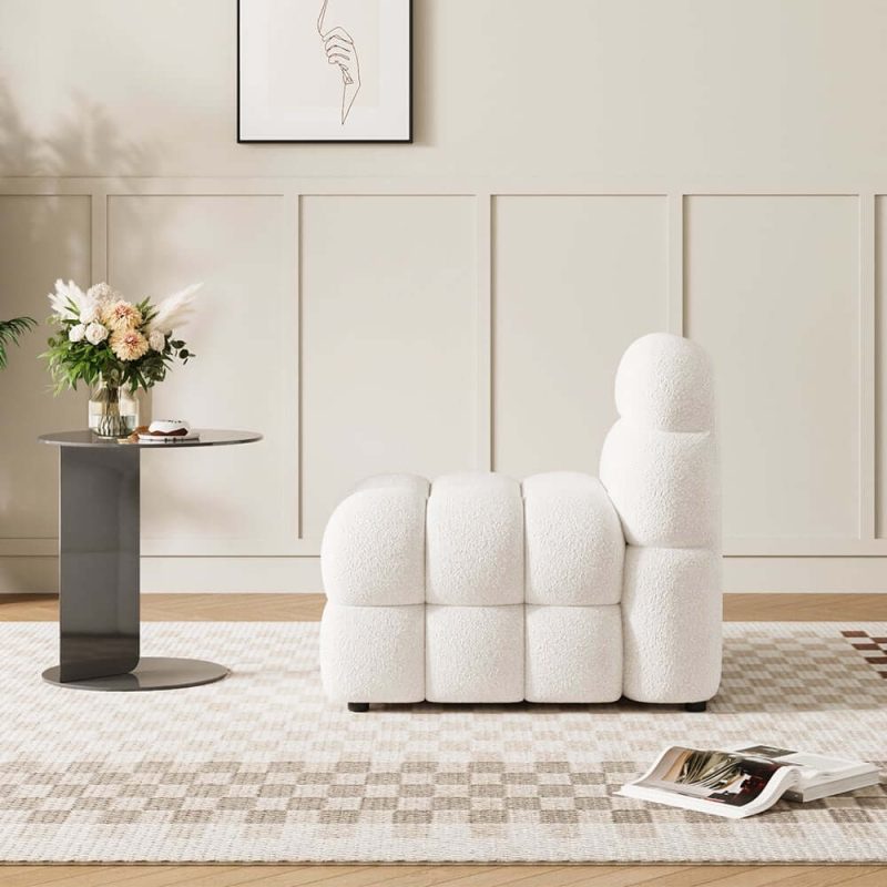 "Modern Off-White Cream Boucle Accent Chair Cloud Lounge Chair Soft Cushion"