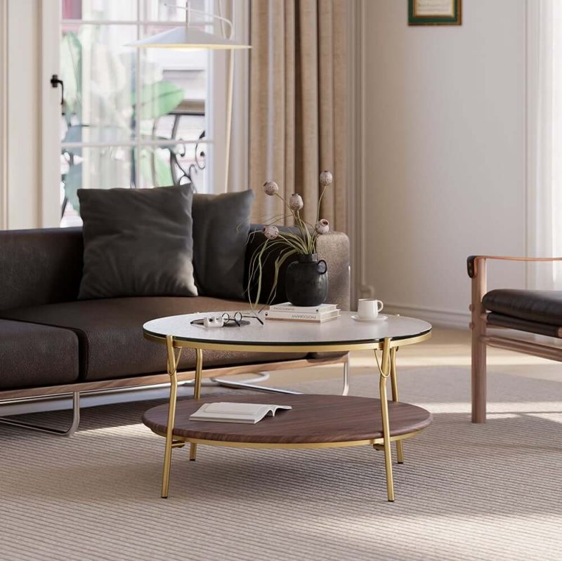 "30" Glass Top Walnut 2-Tiered Coffee Table"