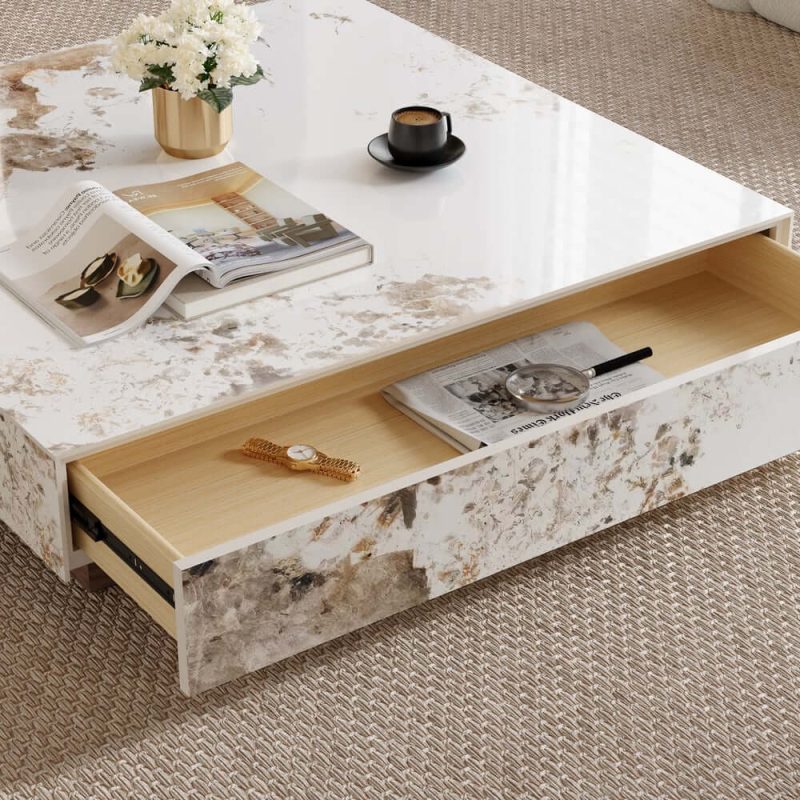 "39" Square Sintered Stone Block Coffee Table With Wood Base	"