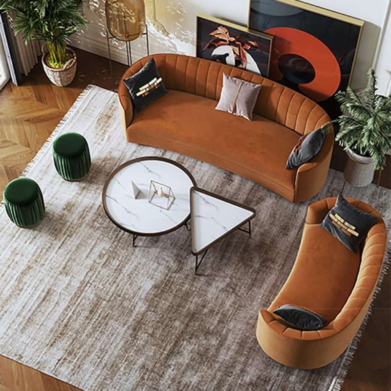 "70.9" Modern Velvet Couch Curved Sofa in Orange with Stainless Steel Base"