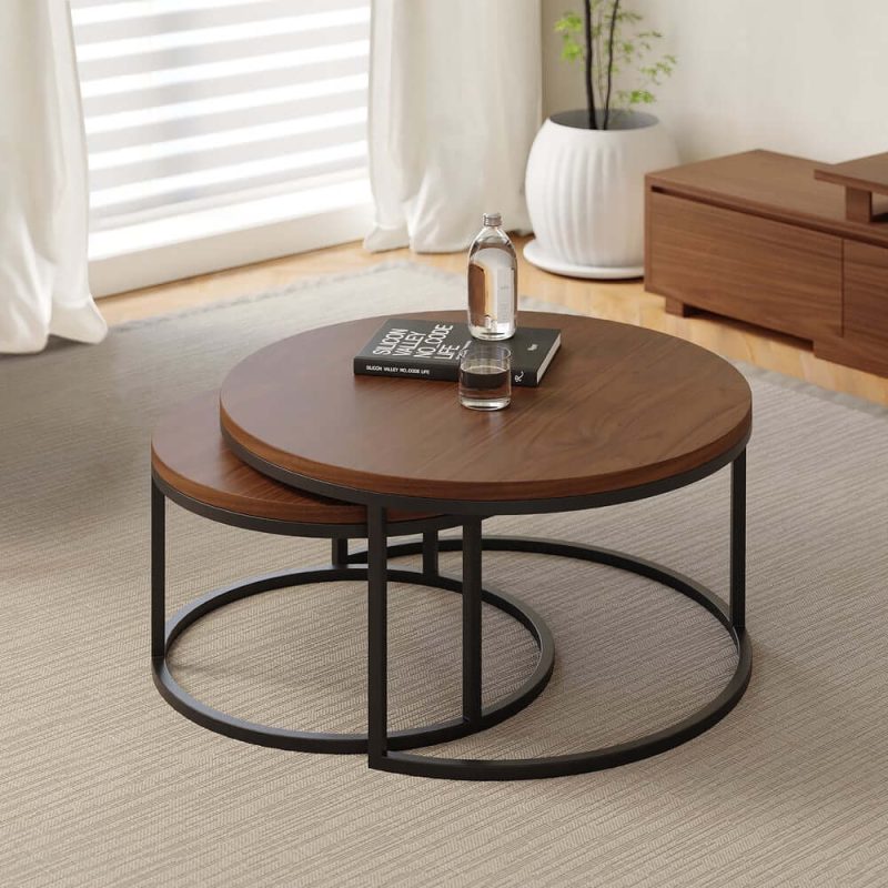 "Fero Extendable Walnut TV Stand & Nesting Coffee Table Set"